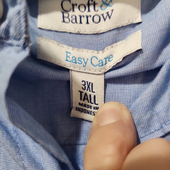 Croft and Barrow Men's 3XLTALL button up blue shirt with collar shirt sleeve - Picture 2 of 8